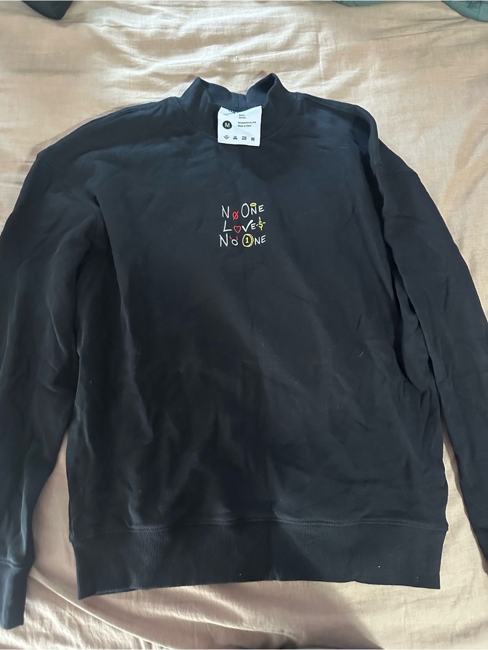 Shellcorp Black 'No One Loves No One' Embroidered Crewneck Sweater